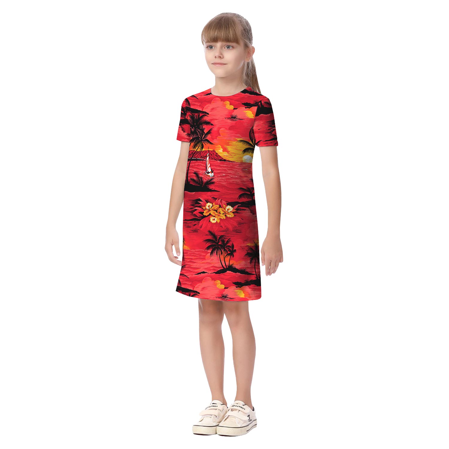 Beach Sunset Red Aloha Shirt And Dress Matching For Couple