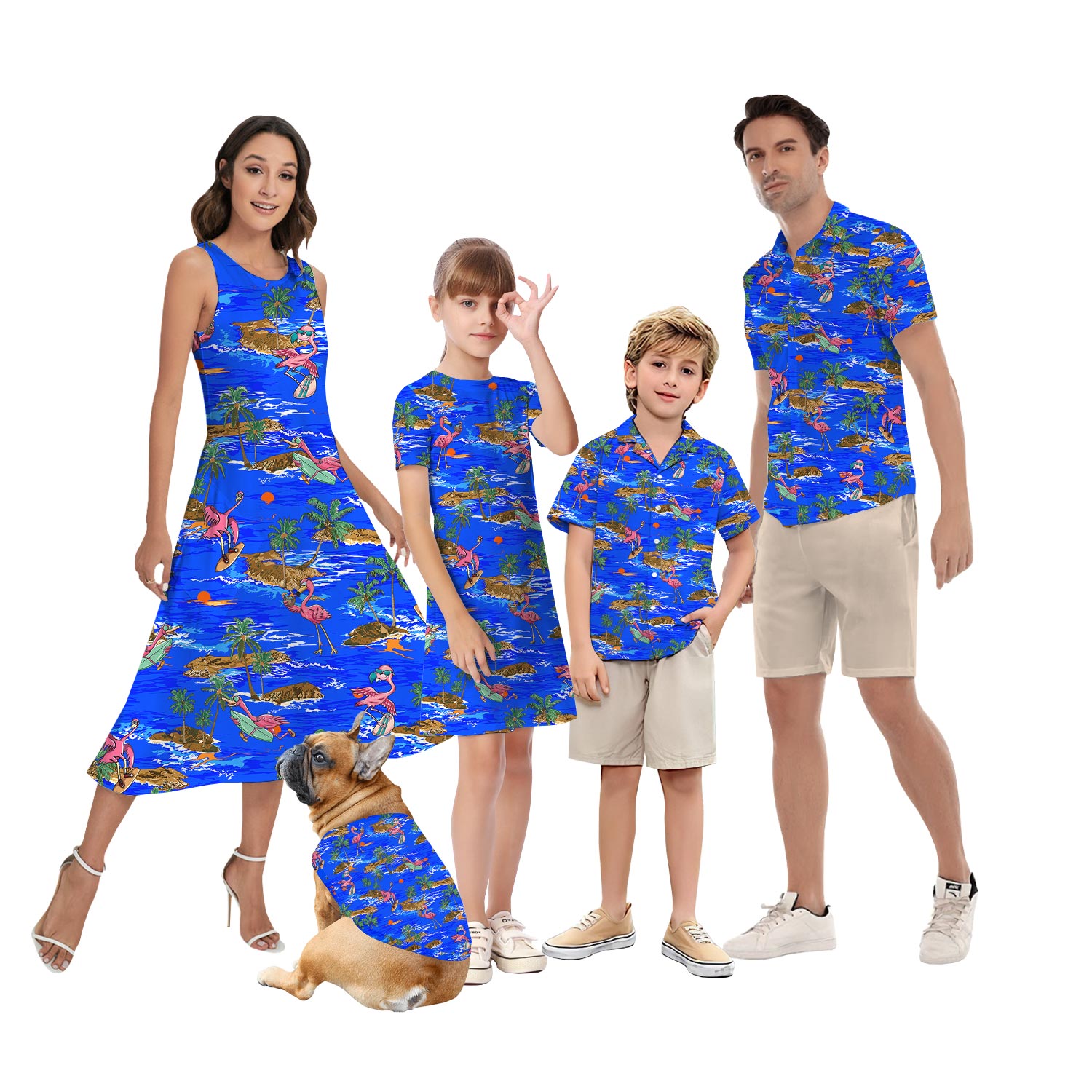 Surfing Flamingo Blue Hawaiian Shirt And Dress Matching - variant image 1