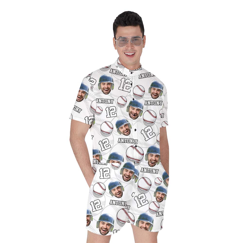 Baseball Custom Face Hawaiian Romper Men - variant image 1