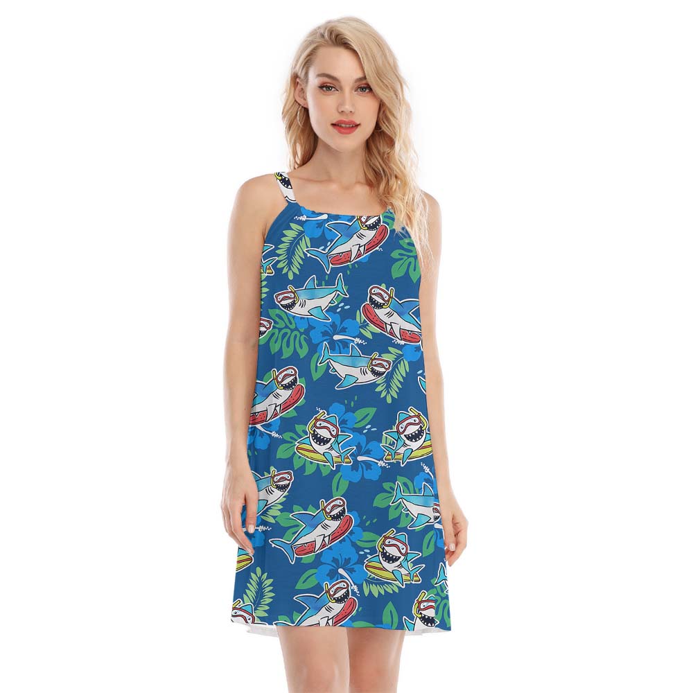Cute Shark Tropical Blue Women's Cami Dress - variant image 1