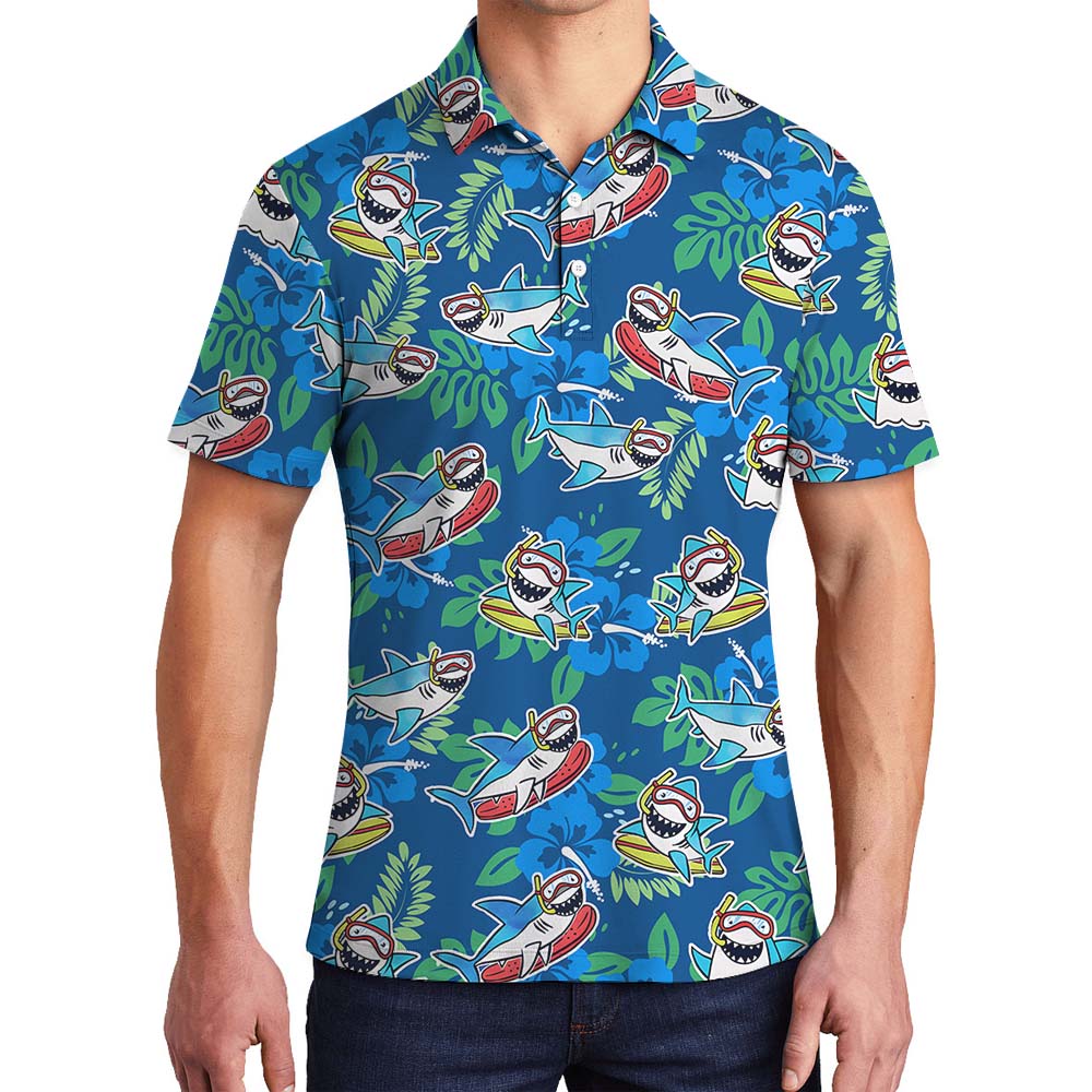 Blue Men Polo Shirts With Funny Shark - variant image 1