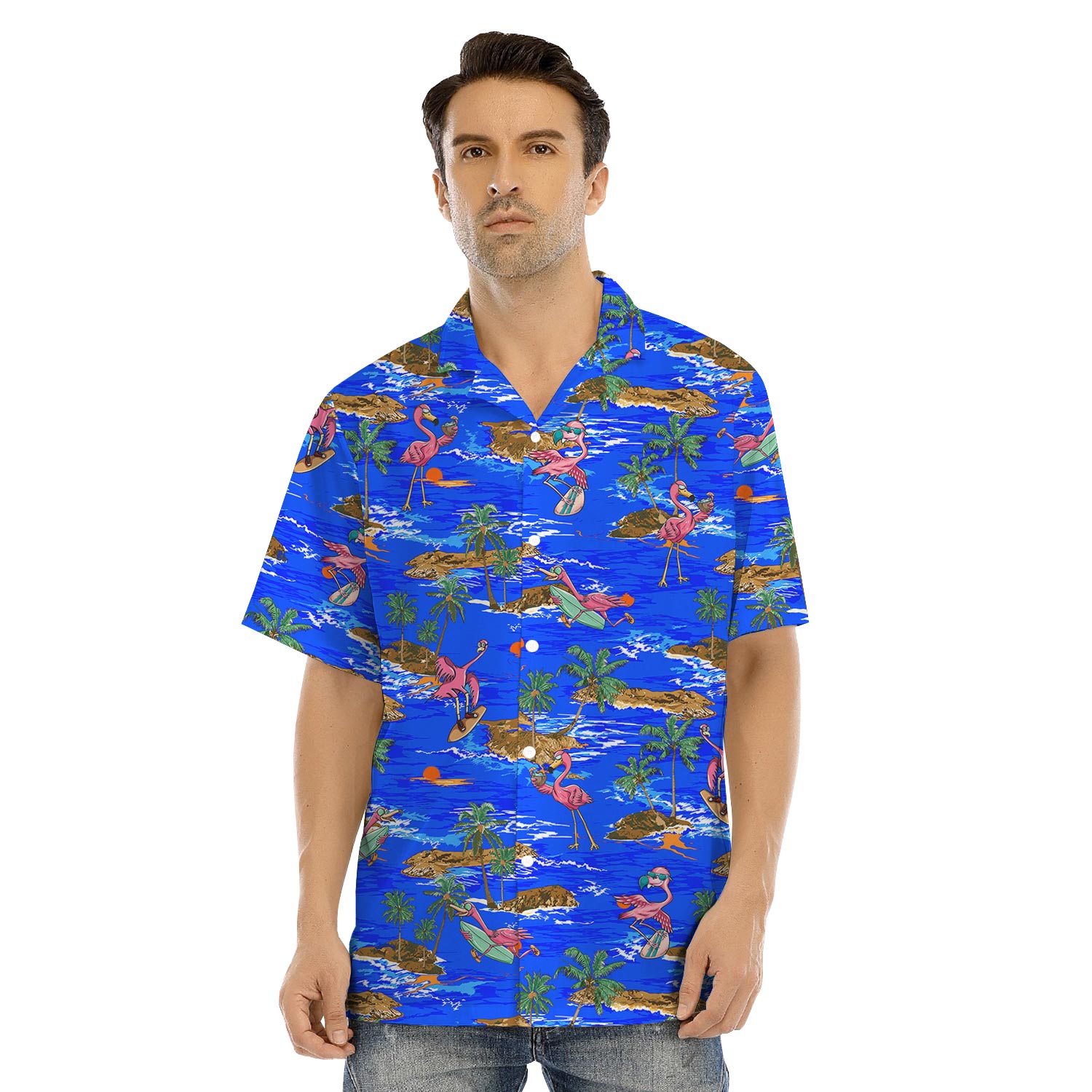 Surfing Flamingo Blue Hawaiian Shirt And Dress Matching