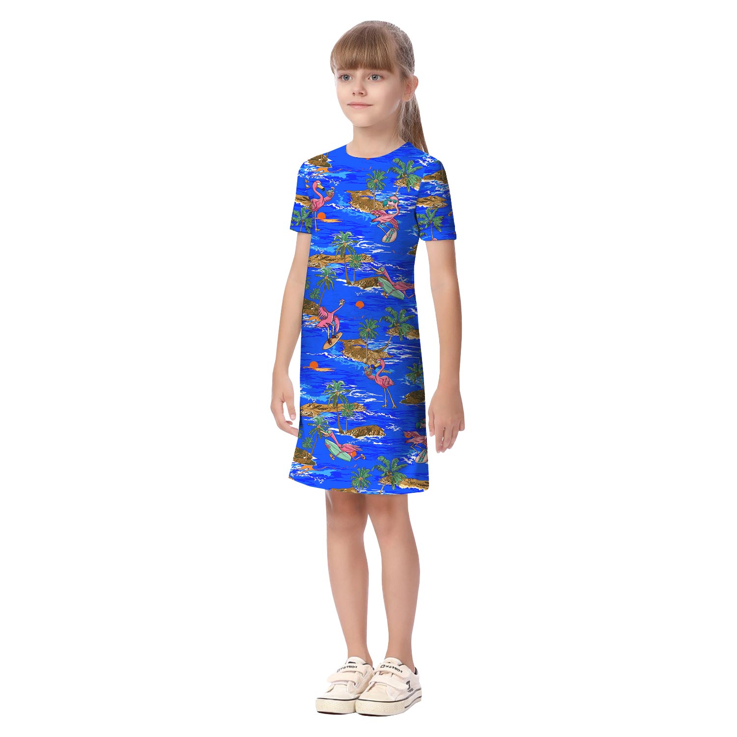 Surfing Flamingo Blue Hawaiian Shirt And Dress Matching