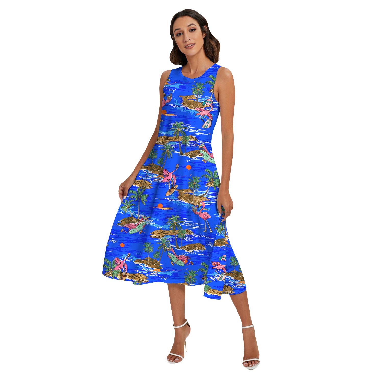 Surfing Flamingo Blue Hawaiian Shirt And Dress Matching
