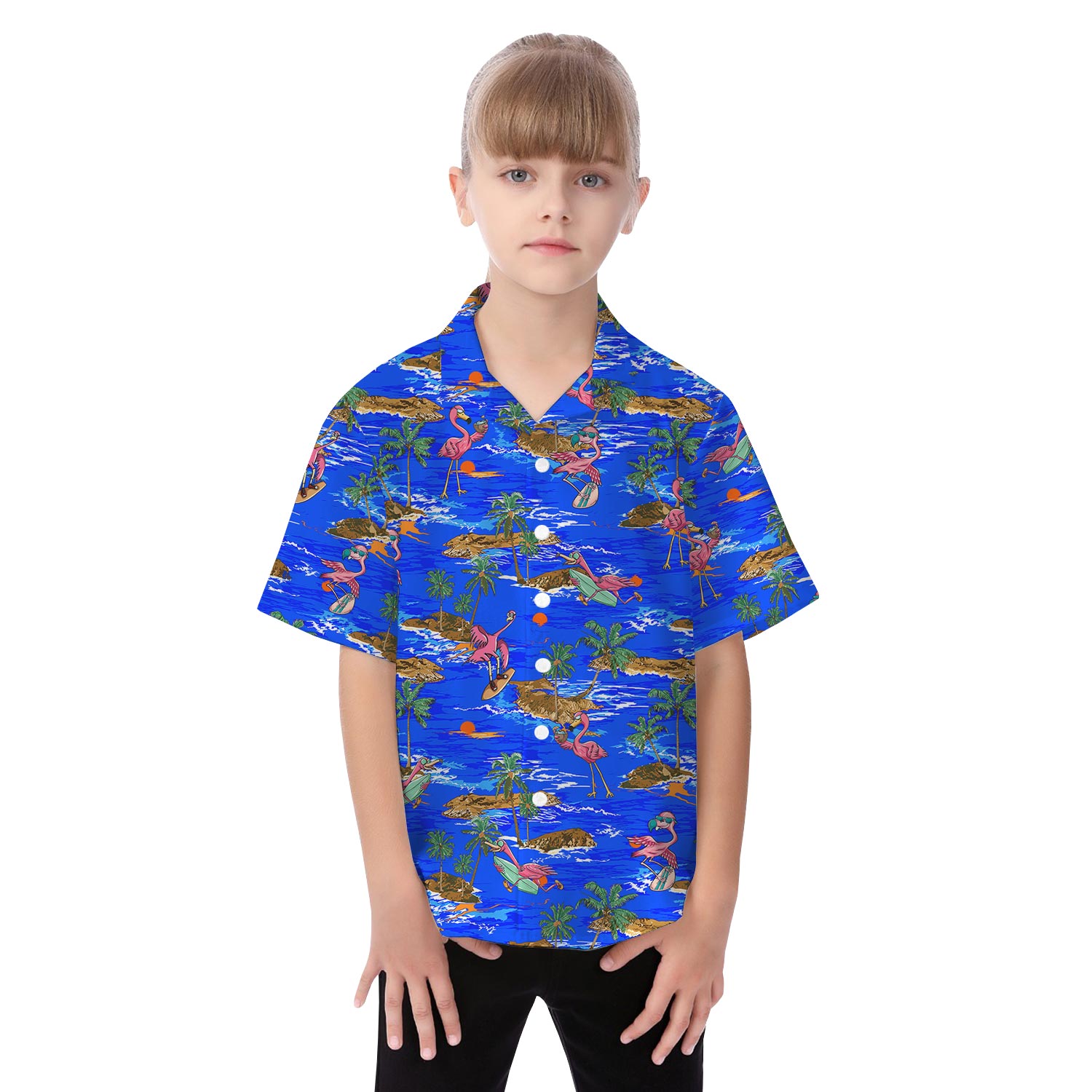 Surfing Flamingo Blue Hawaiian Shirt And Dress Matching