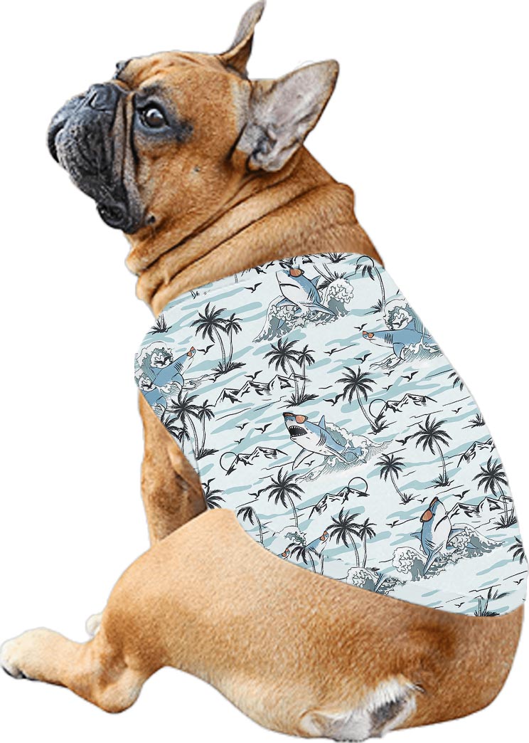 Funny Shark Blue Hawaiian Shirt And Dress Matching Outfits Vacation