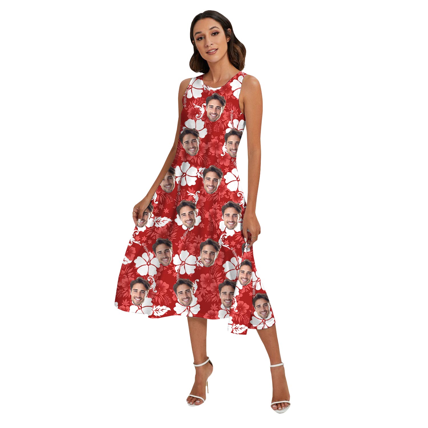 Custom Face Red Hawaiian Shirt And Dress Matching For Couple