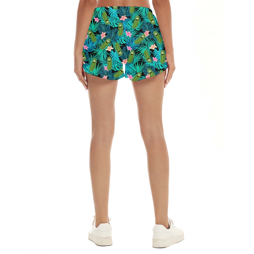 Pickle Green Tropical Beach Shorts For Women