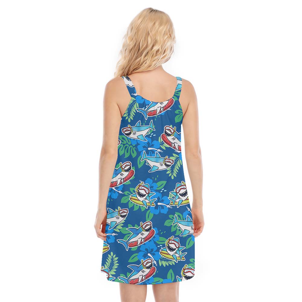 Cute Shark Tropical Blue Women's Cami Dress