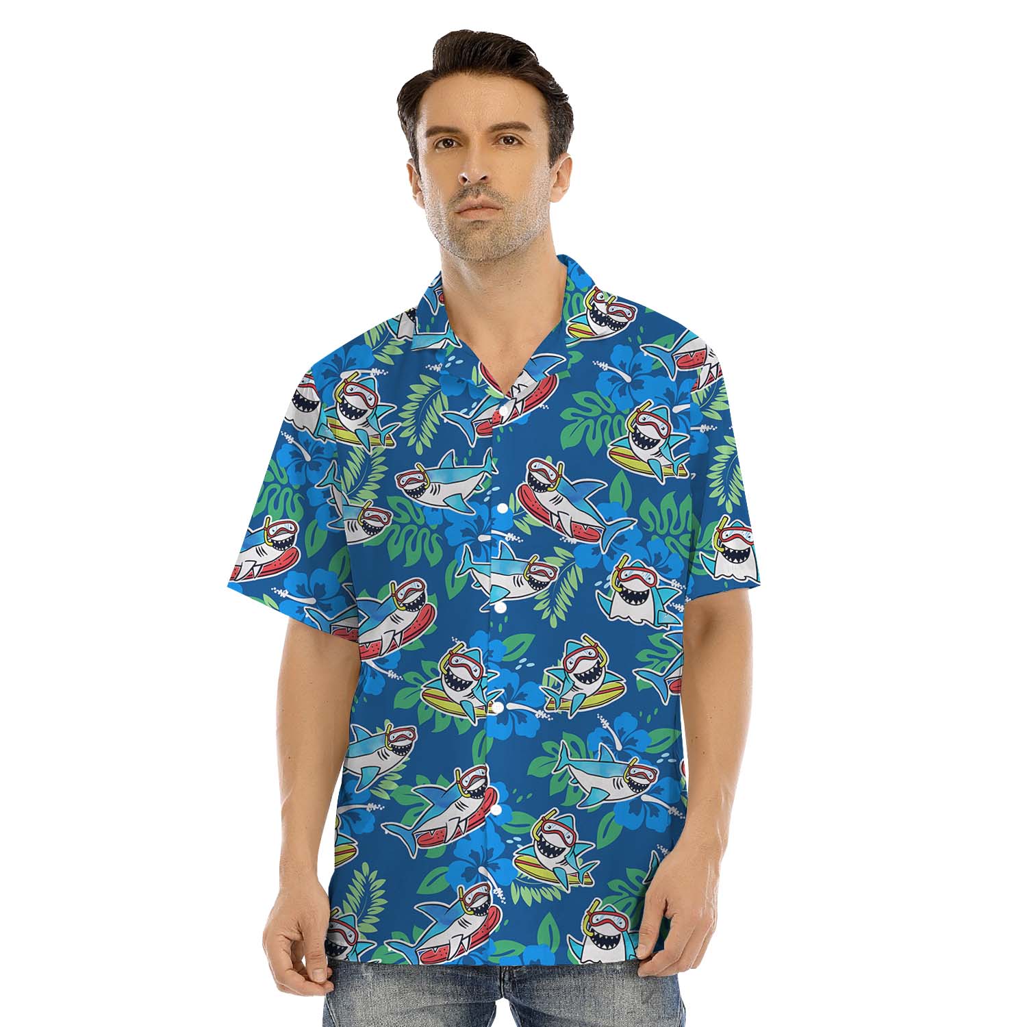 Blue Shark Matching Family Hawaiian Outfits