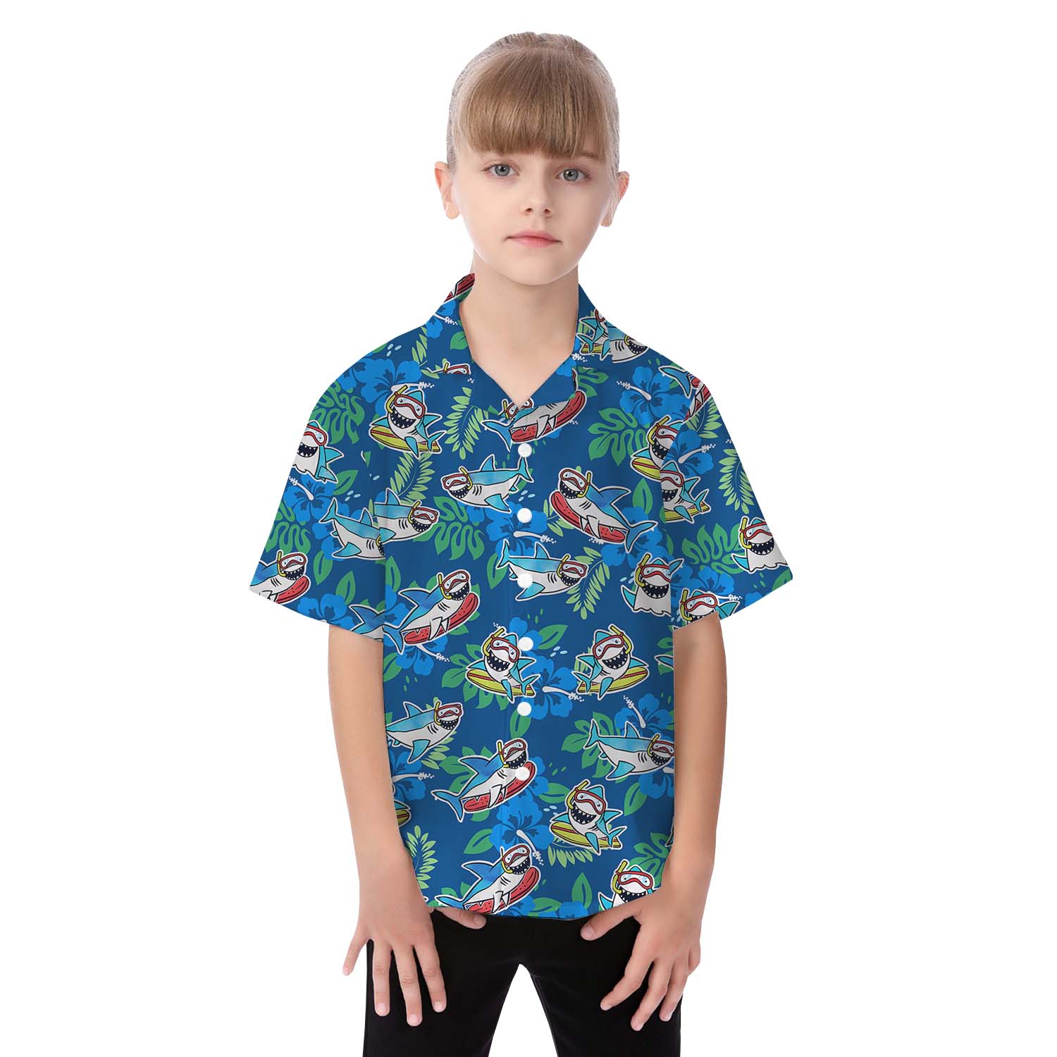 Blue Shark Matching Family Hawaiian Outfits