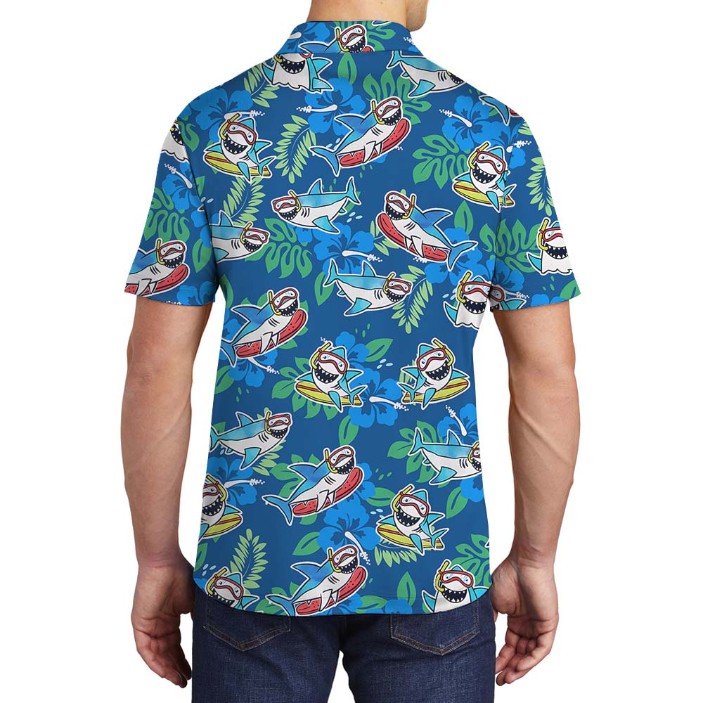 Blue Men Polo Shirts With Funny Shark