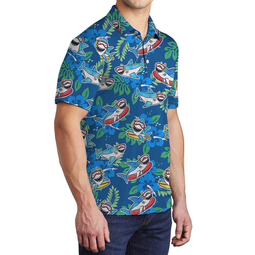 Blue Men Polo Shirts With Funny Shark