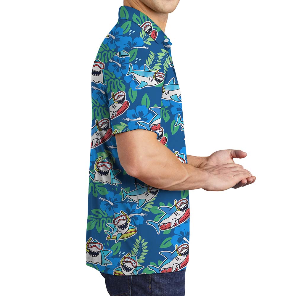 Blue Men Polo Shirts With Funny Shark