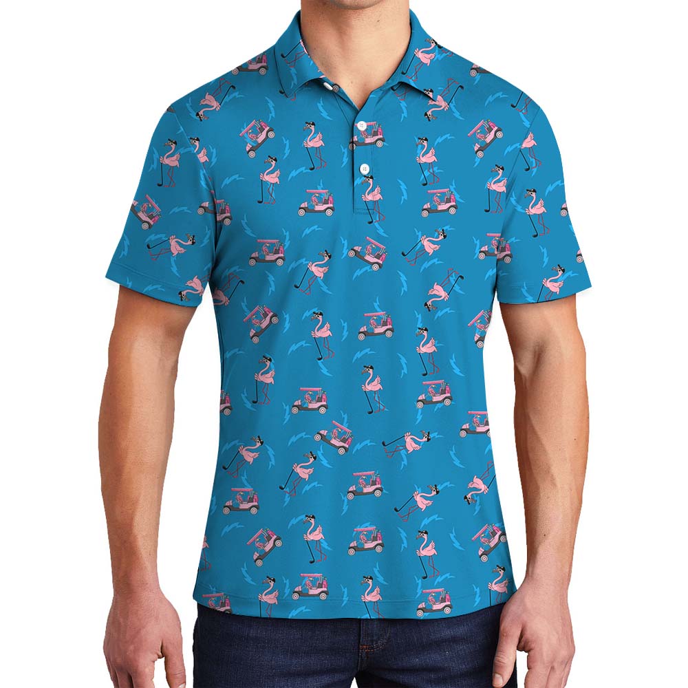 Blue Golf Polo Shirt With Flamingo Print - variant image 1