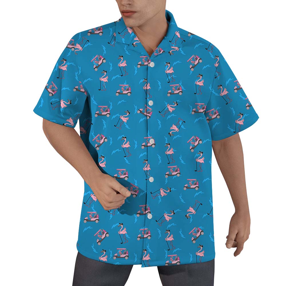 Flamingo Golfer Blue Button Up Shirt For Men - variant image 1