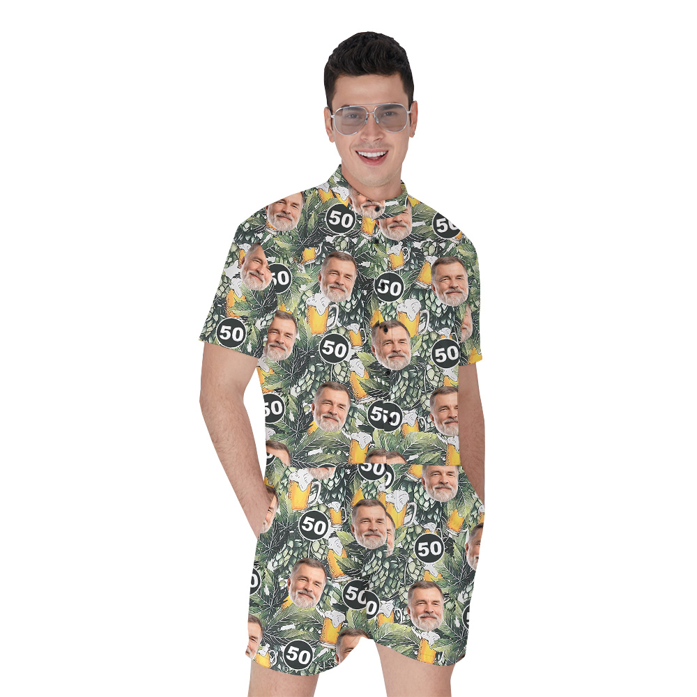 Custom Birthday Aloha Mens Romper with Face and Age - variant image 1