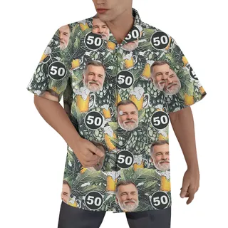 Custom Face and Age Birthday Hawaiian Shirt for Men