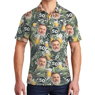 Tropical Custom Face and Age for Birthday Hawaiian Men Polo Shirt