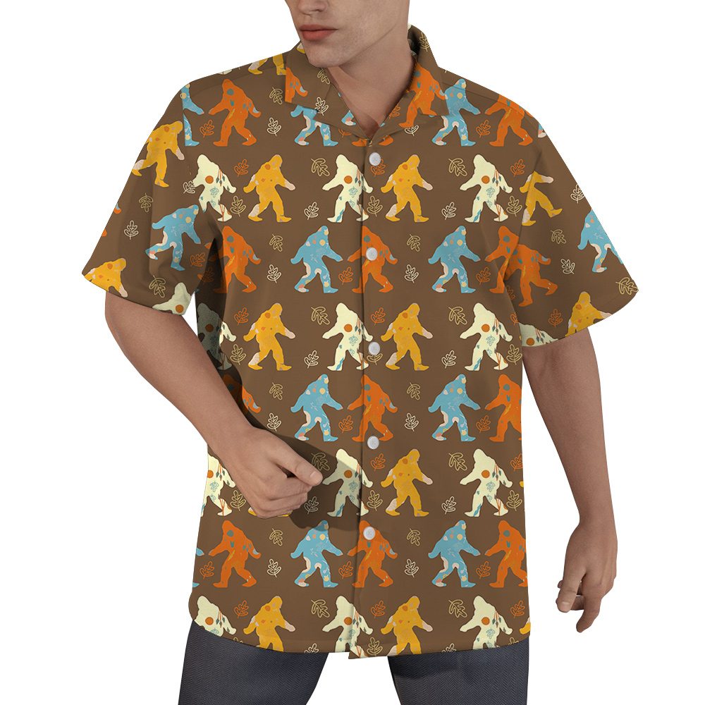 Colorful Bigfoot Hawaiian Button Up Shirt For Men - variant image 1