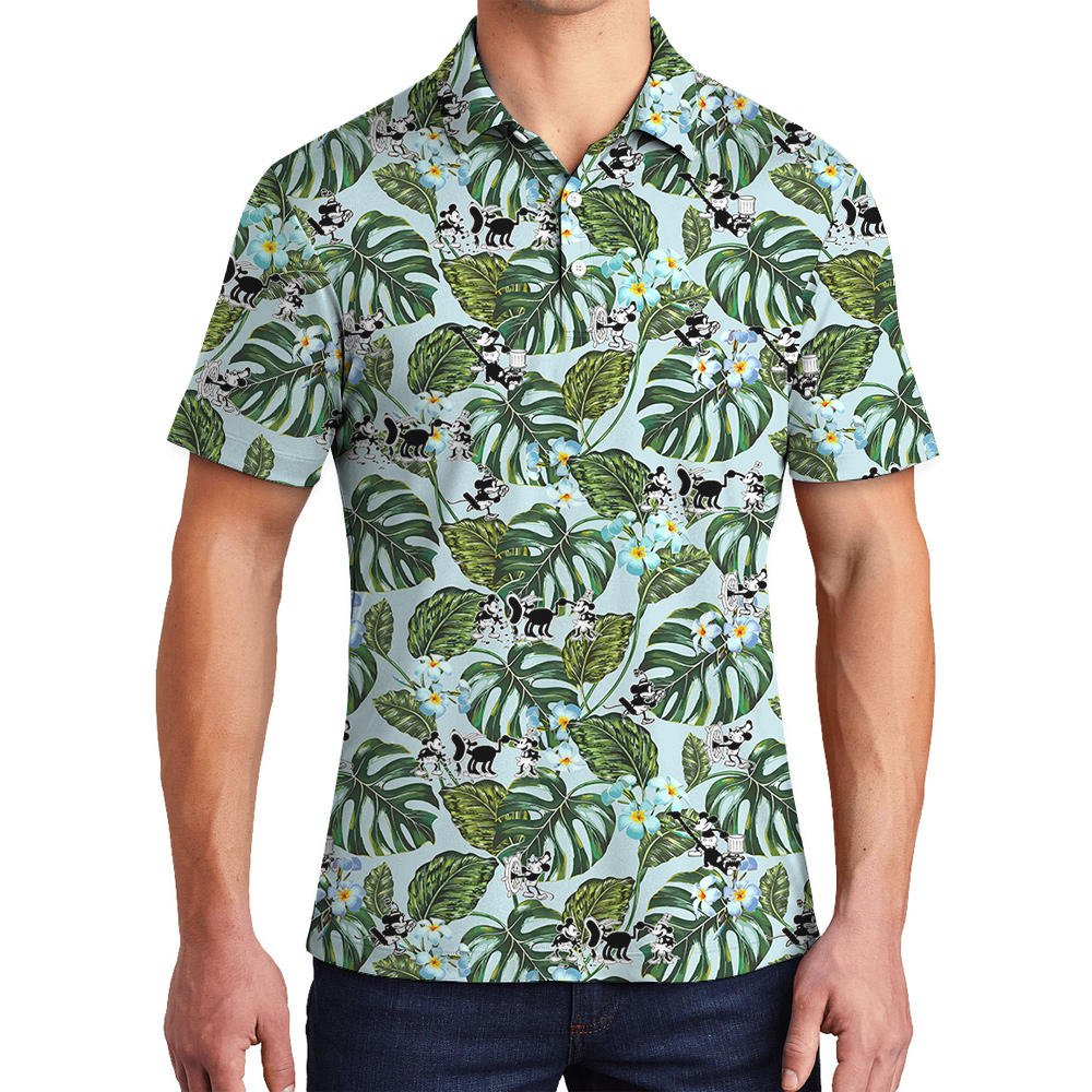 Green Mickey Steamboat Willie 1928 Inspired Hawaiian Men Polo Shirt - variant image 1