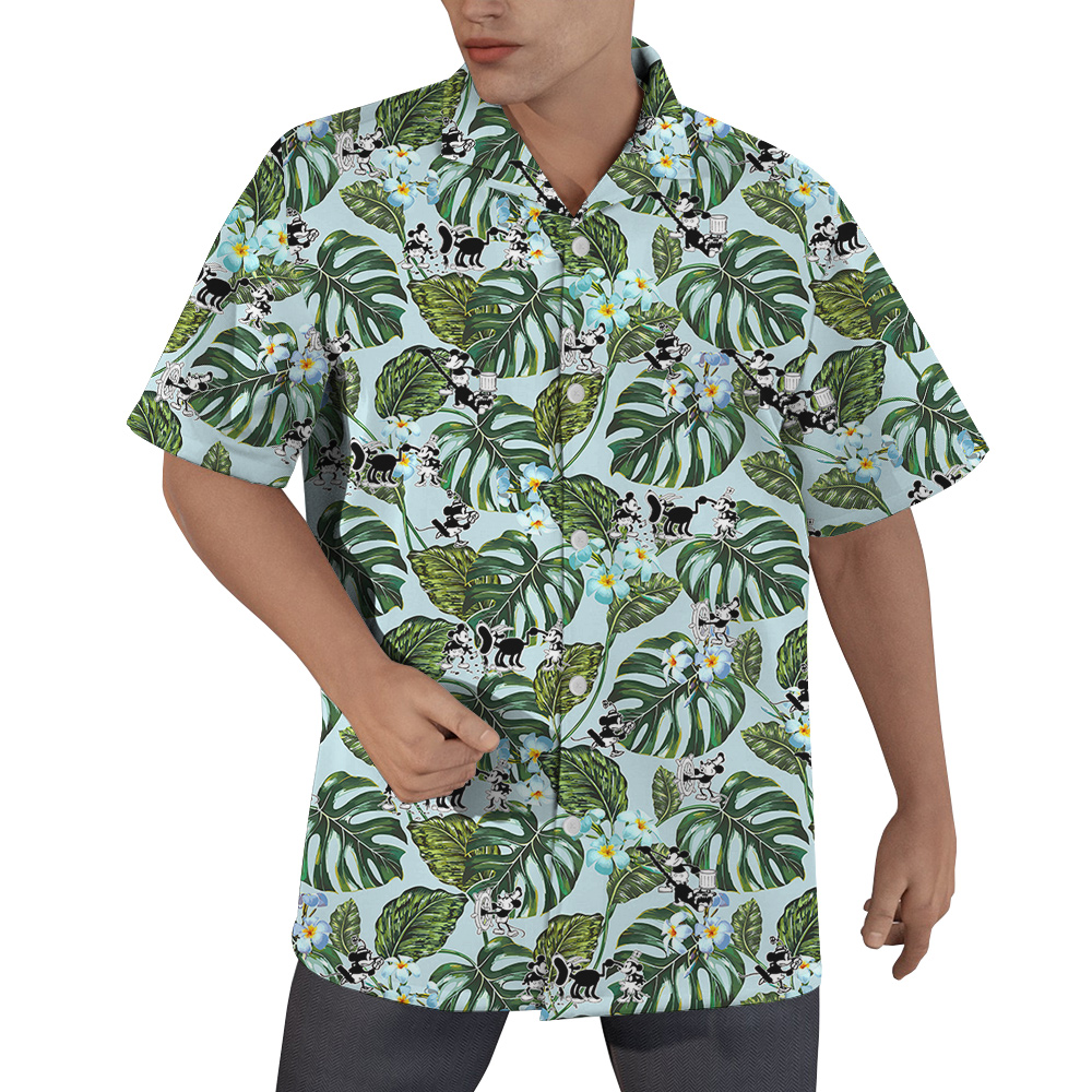 Vintage Green Hawaiian Men Shirt Steamboat Willie Mickey - variant image 1