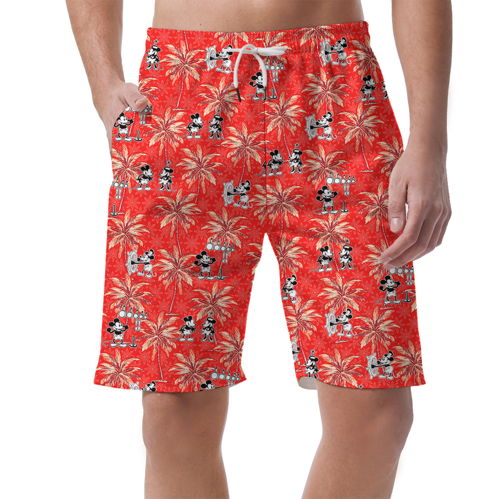 Red Palm Tree Mickey Steamboat Willie Aloha Short for Men - variant image 1