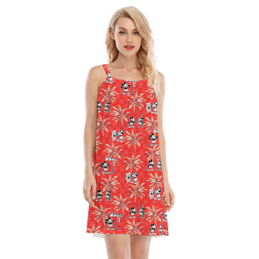 Red Aloha Cami Dress Mickey Steamboat Willie Palm Tree Edition - variant image 1