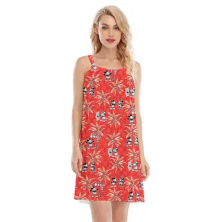Red Aloha Cami Dress Mickey Steamboat Willie Palm Tree Edition