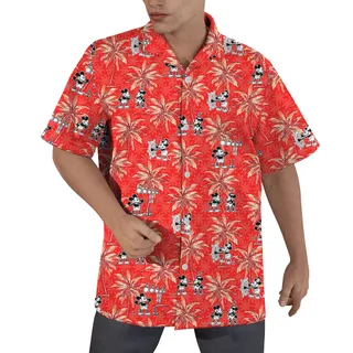 Red Mickey Steamboat Willie Palm Tree Hawaiian Men Shirt