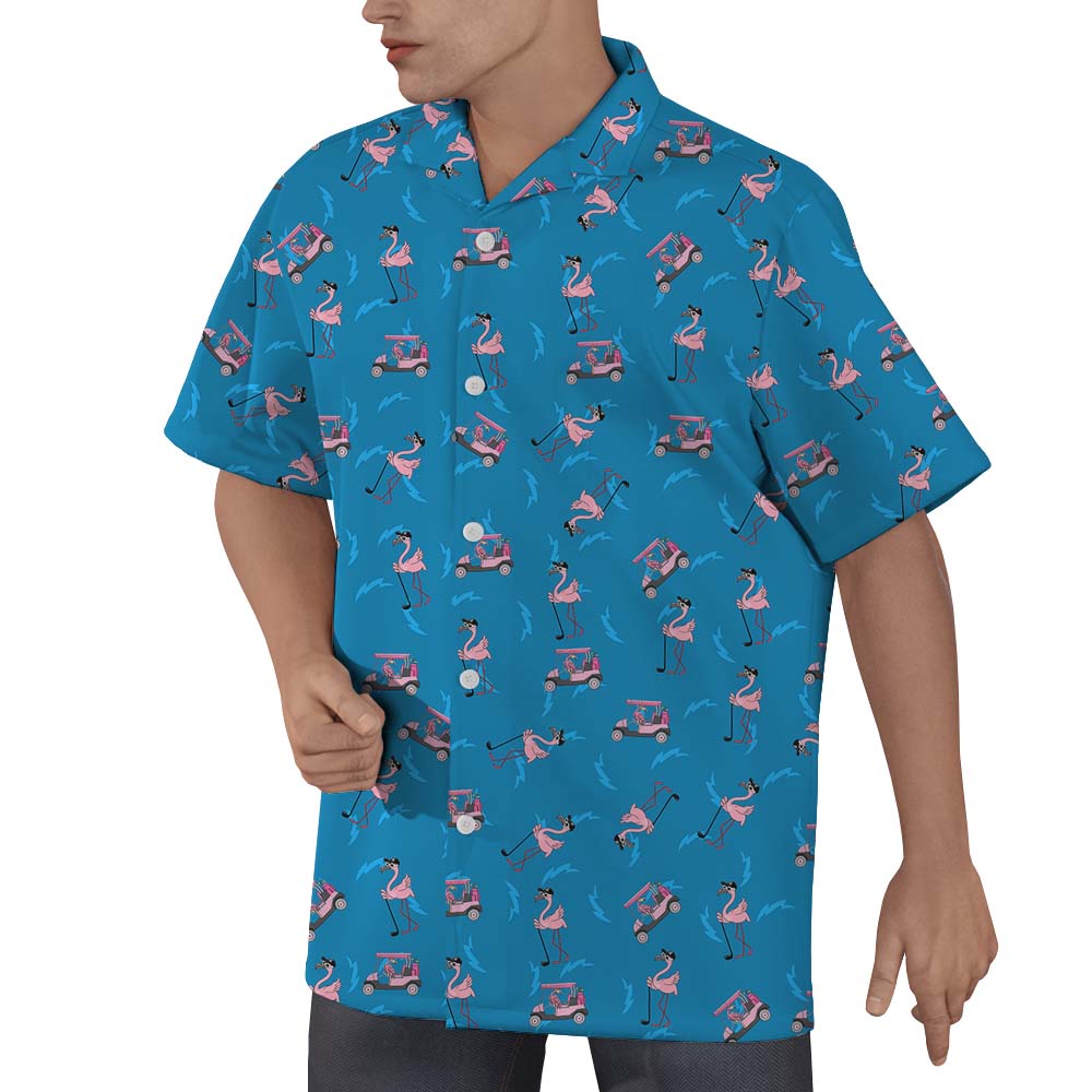 Flamingo Golfer Blue Button Up Shirt For Men