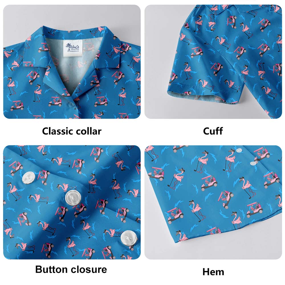 Flamingo Golfer Blue Button Up Shirt For Men
