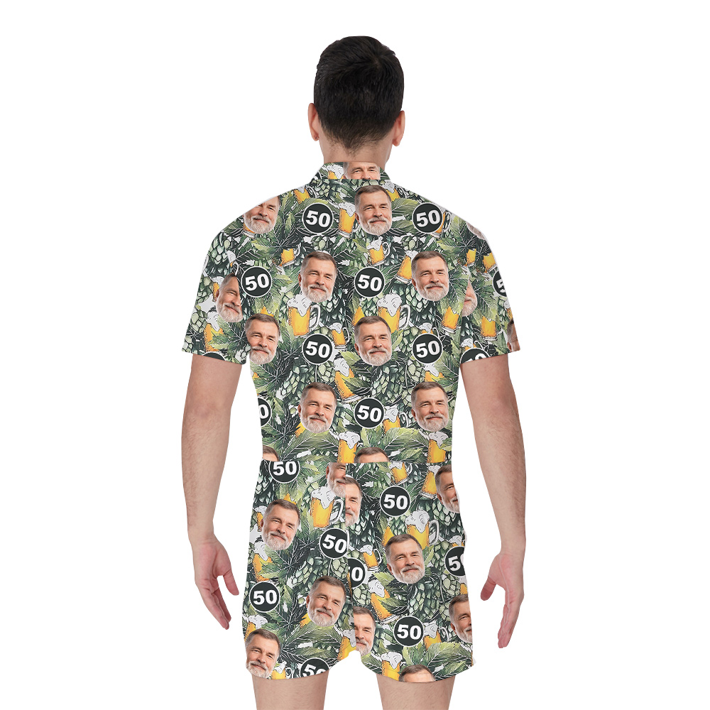 Custom Birthday Aloha Mens Romper with Face and Age