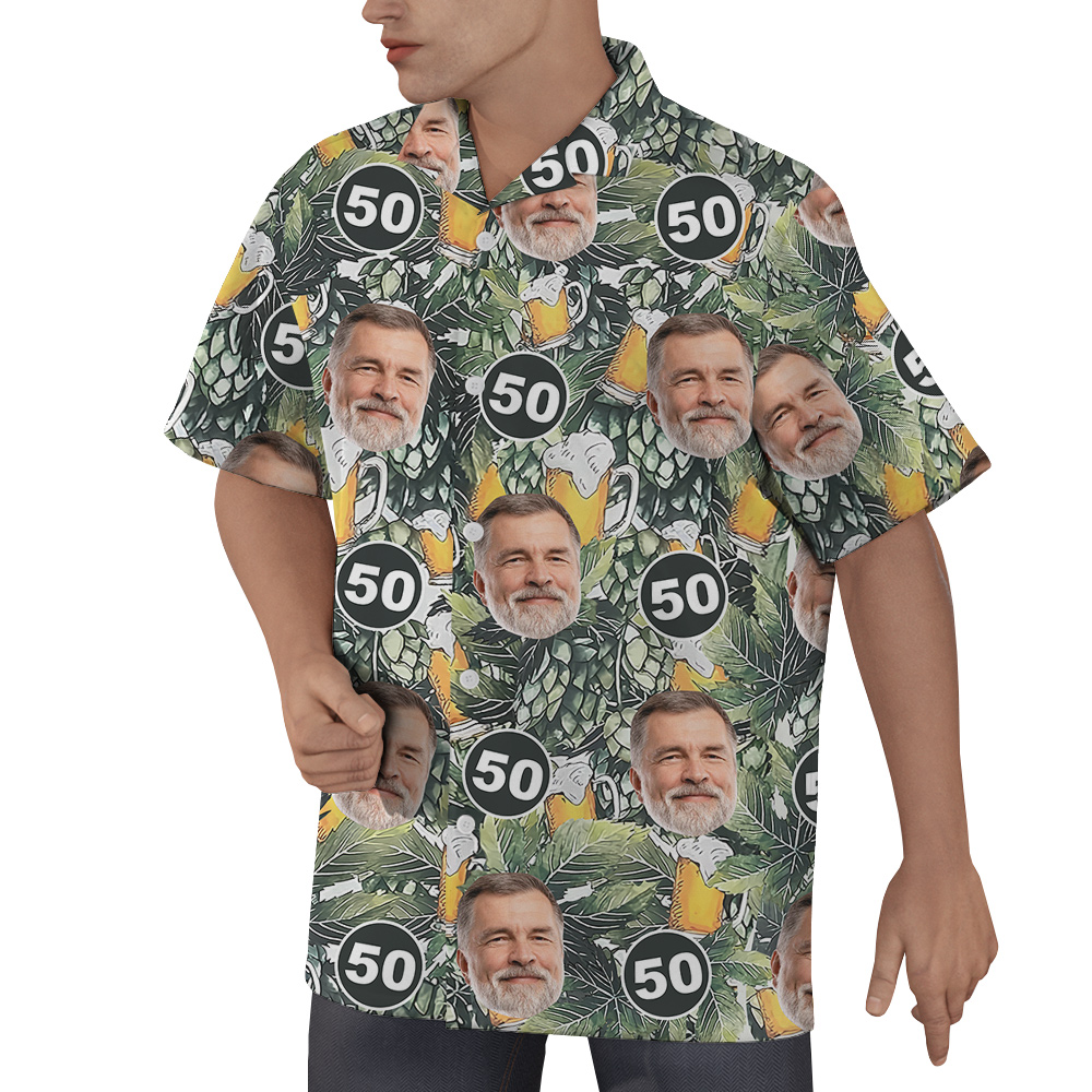 Custom Face and Age Birthday Hawaiian Shirt for Men