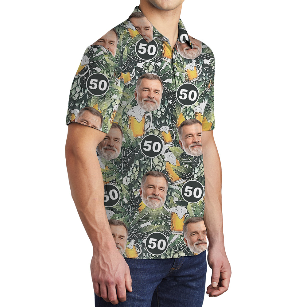 Tropical Custom Face and Age for Birthday Hawaiian Men Polo Shirt