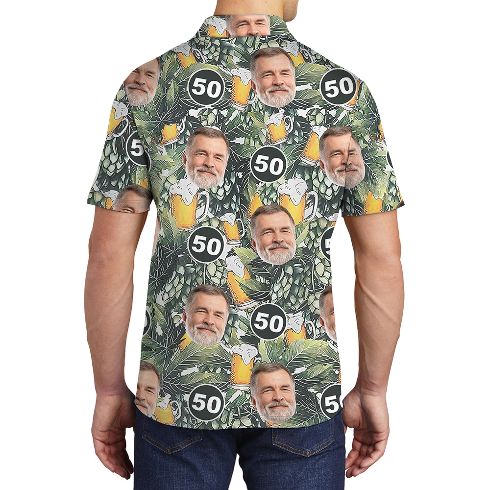 Tropical Custom Face and Age for Birthday Hawaiian Men Polo Shirt