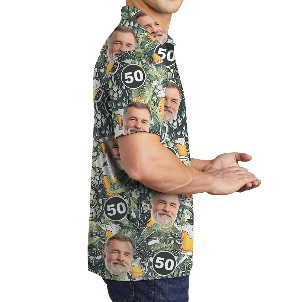 Tropical Custom Face and Age for Birthday Hawaiian Men Polo Shirt