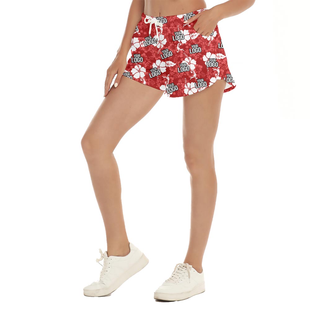 Red Personalized Beach Shorts For Women With Logo