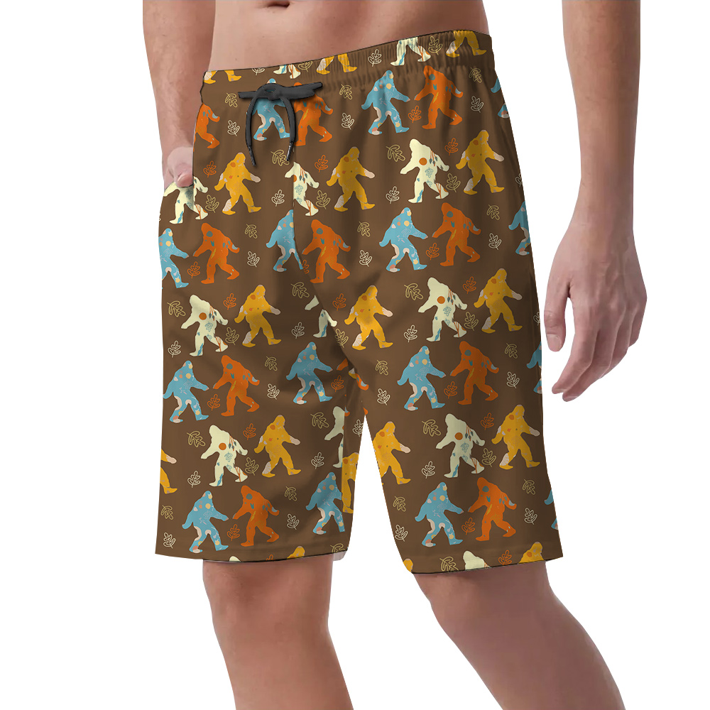 Funny Sasquatch Vintage Hawaiian Beach Shorts For Men