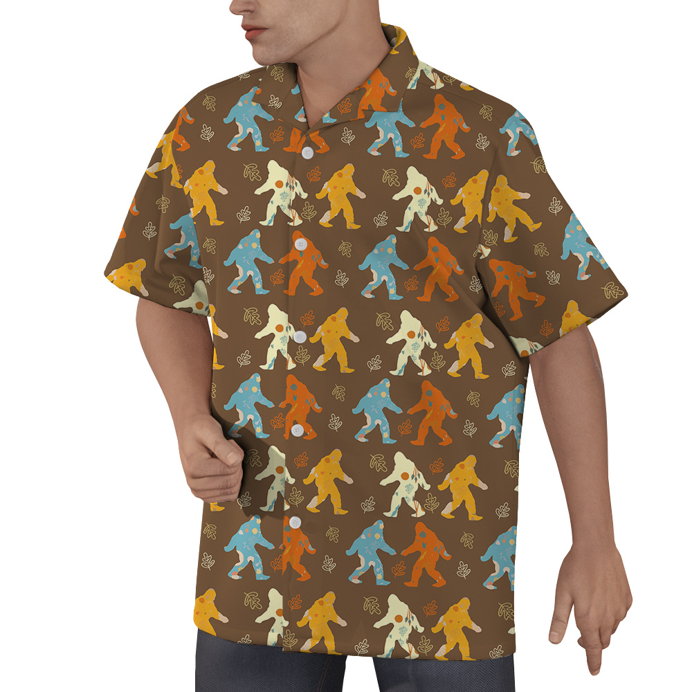 Colorful Bigfoot Hawaiian Button Up Shirt For Men