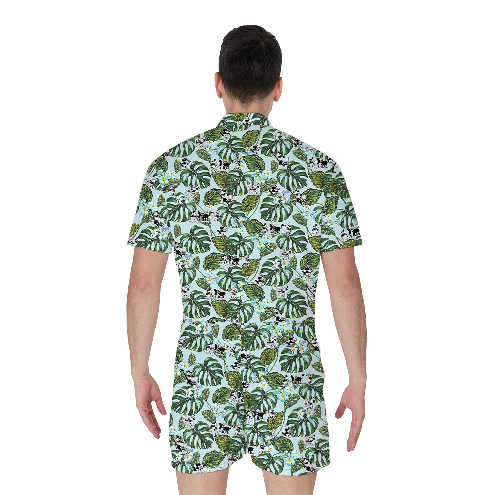 Casual Green Hawaiian Men Romper Mickey Steamboat Willie 1928