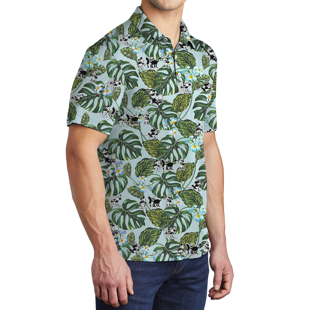 Green Mickey Steamboat Willie 1928 Inspired Hawaiian Men Polo Shirt
