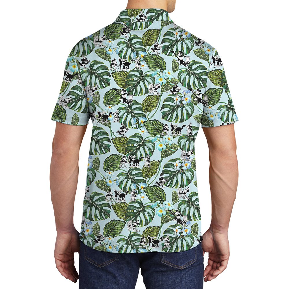 Green Mickey Steamboat Willie 1928 Inspired Hawaiian Men Polo Shirt