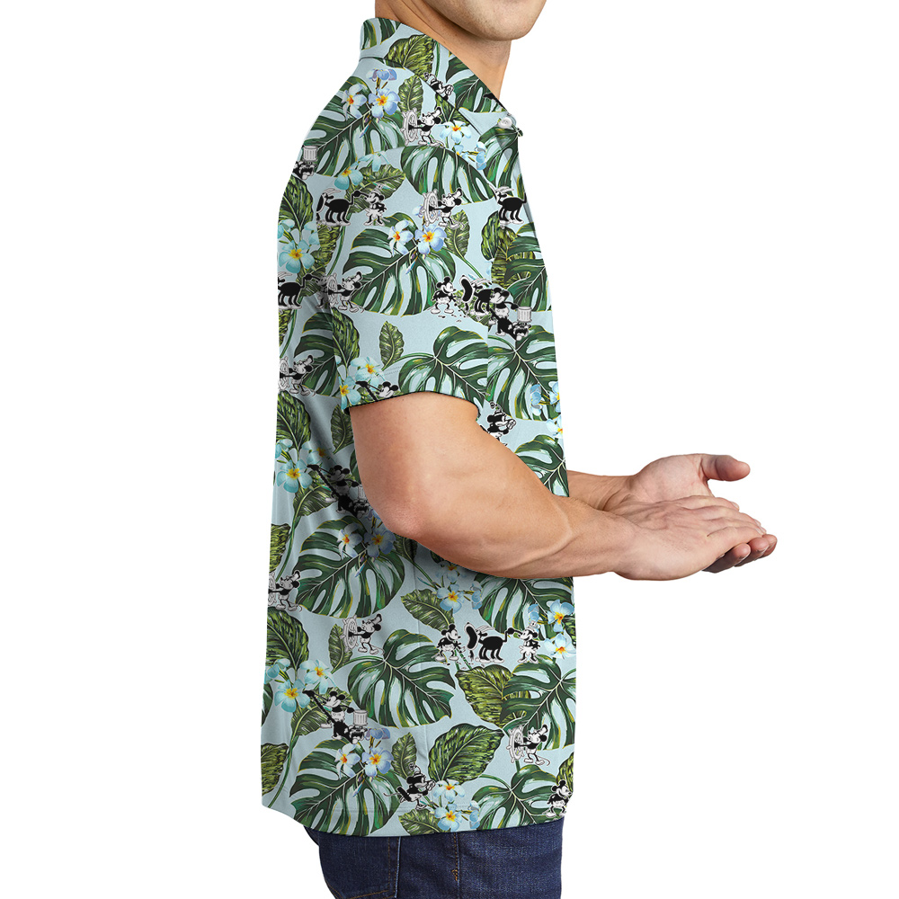Green Mickey Steamboat Willie 1928 Inspired Hawaiian Men Polo Shirt