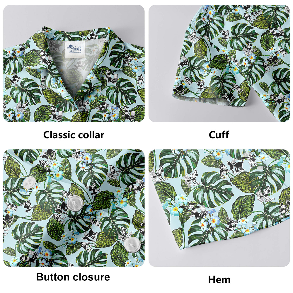 Vintage Green Hawaiian Men Shirt Steamboat Willie Mickey