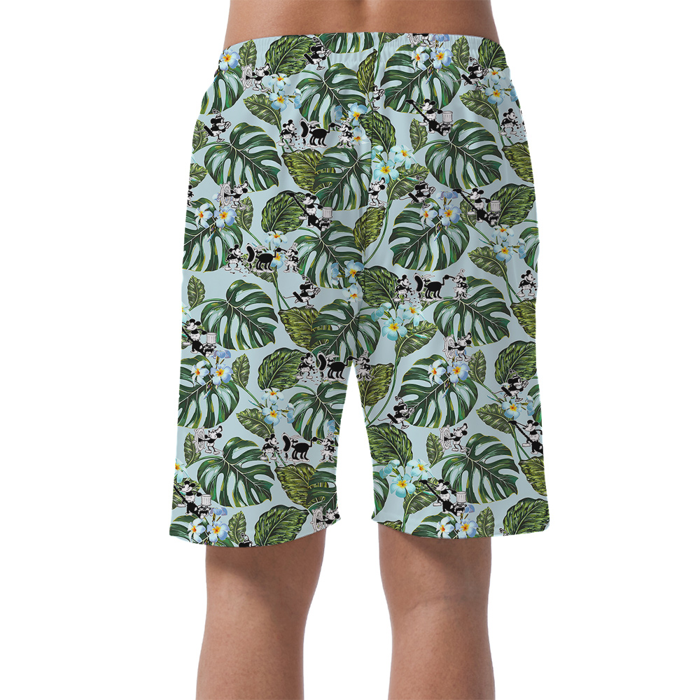 Green Hawaiian Men Short Featuring Mickey Mouse Steamboat Willie