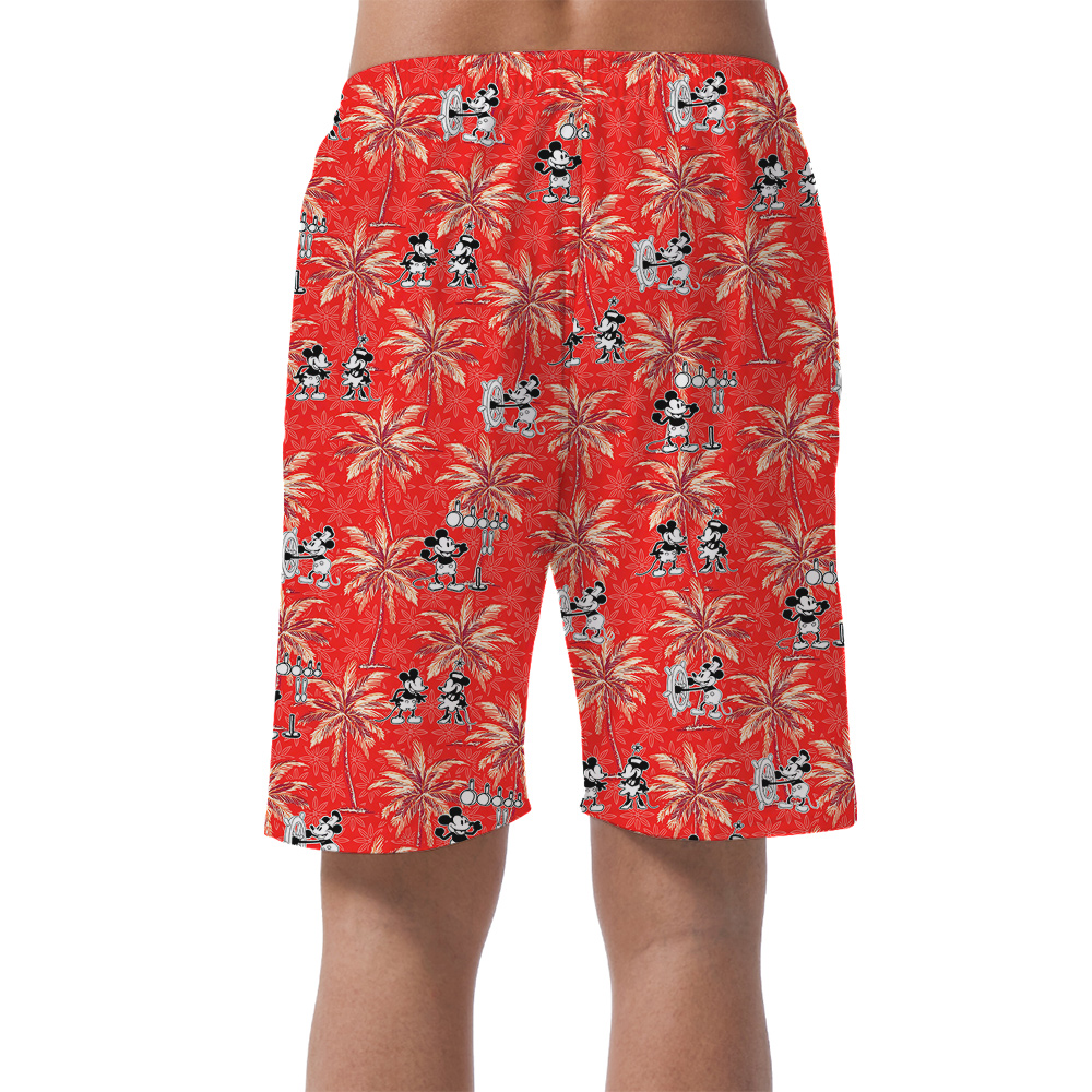 Red Palm Tree Mickey Steamboat Willie Aloha Short for Men