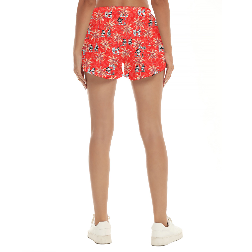 Vintage Mickey Steamboat Willie Red Hawaiian Short for Women