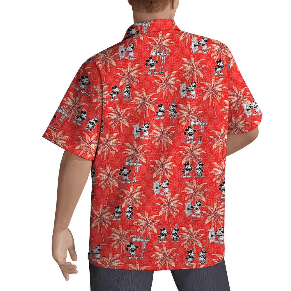 Red Mickey Steamboat Willie Palm Tree Hawaiian Men Shirt