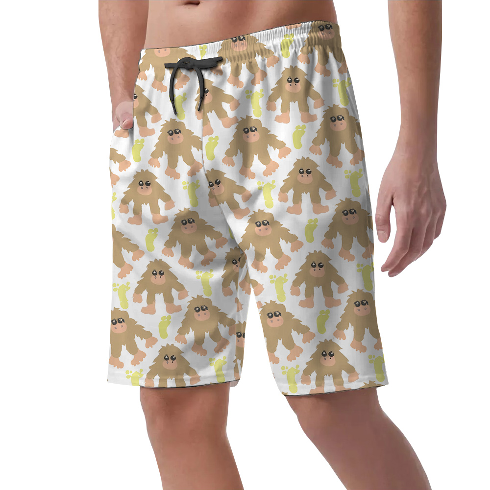 Cute Bigfoot Men's Hawaiian Beach Shorts For Summer